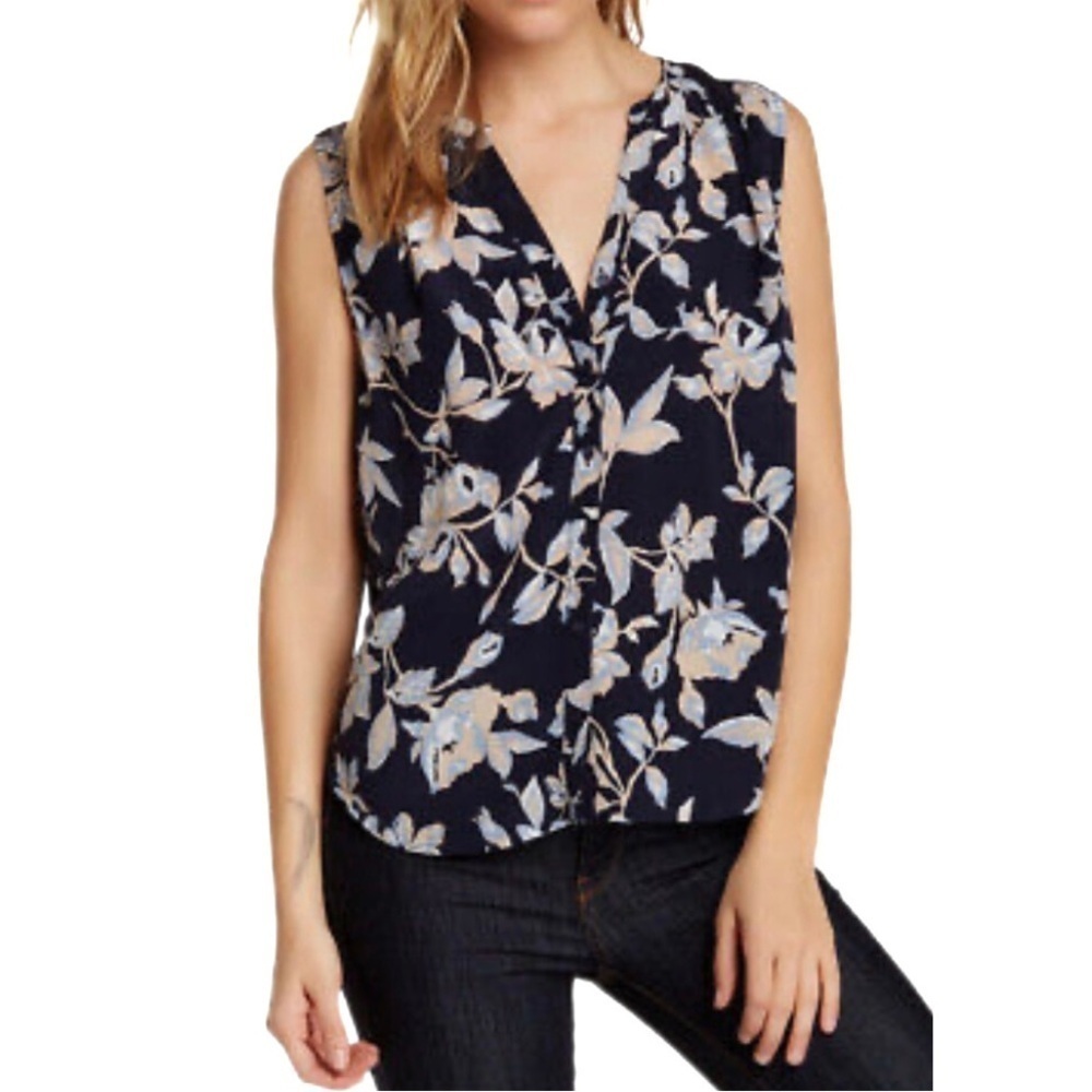 Joie Blue 100% Silk Finnegan Floral-Print Sleeveless Blouse Size Small